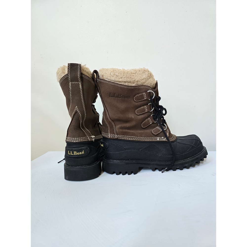 LL Bean Womens Snow Boots Brown Suede Faux Shearling Lined Winter 8 Medium